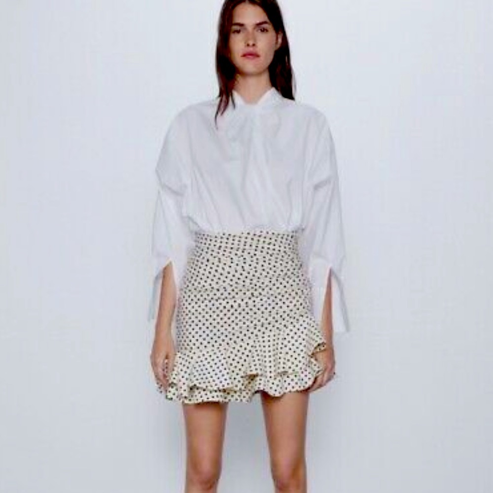 COPY - Zara Gathered Polka Dot mini skirt with layered ruffle hem
